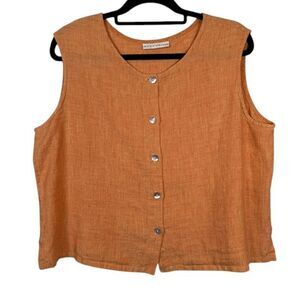 Bryn Walker Linen Sleeveless Button‎ Front Top Orange Shell Buttons Size Large